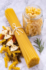 Raw pasta, spaghetti and other forms