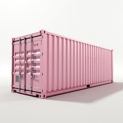 Pink shipping container, in the style of white background