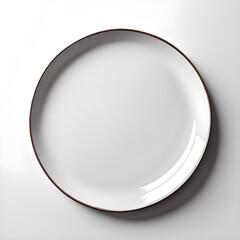 Um prato redondo de porcelana visto de cima em fundo branco 