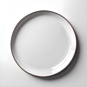 Um prato redondo de porcelana visto de cima em fundo branco 