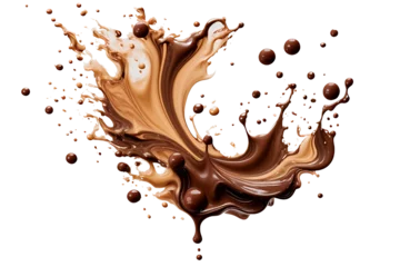 Foto op Canvas Brown chocolate liquid paint milk splash swirl wave on transparent background cutout. © Houssam