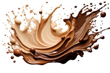 Brown chocolate liquid paint milk splash swirl wave on transparent background cutout.