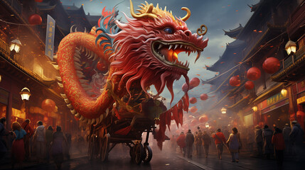 Illustration Chinese New Year dragon celebration - obrazy, fototapety, plakaty