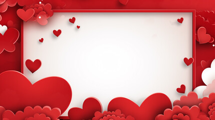 Decorative card template. White background with red hearts and clouds with 3D texture. - obrazy, fototapety, plakaty