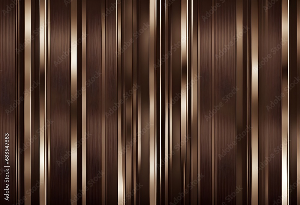 Poster dark modern style, minimalistic pattern of vertical metallic shiny stripes on brown background, edit