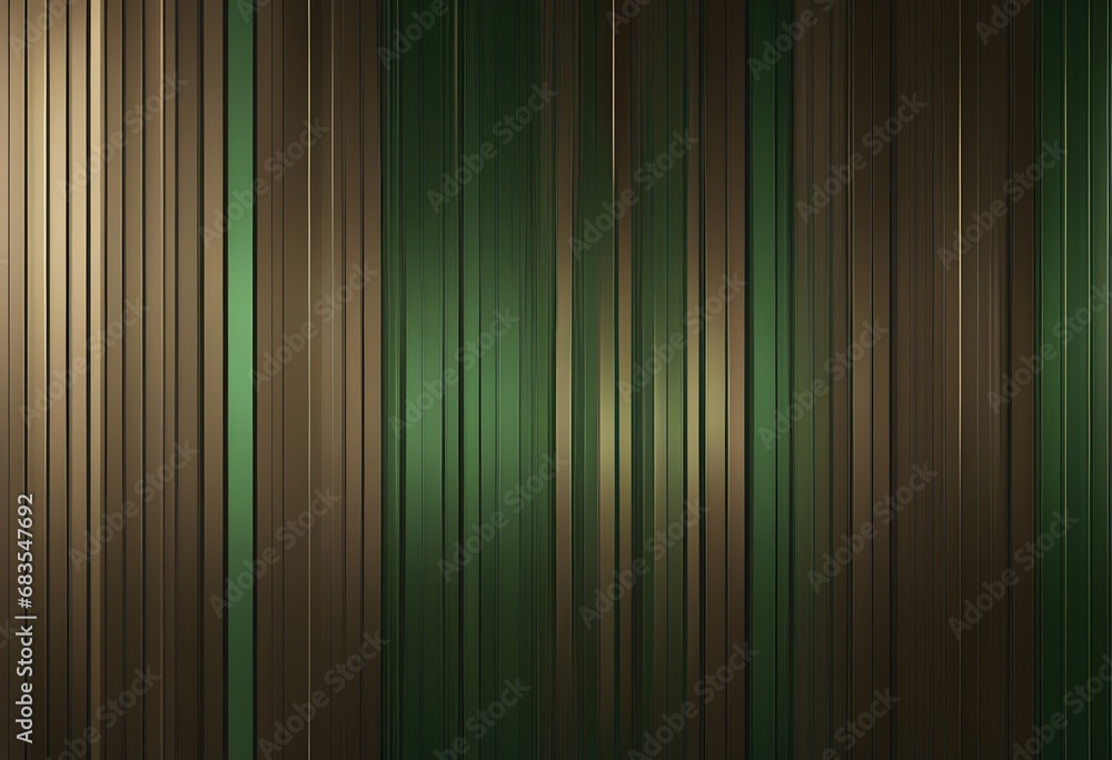 Poster dark modern style, minimalistic pattern of vertical dark green metallic shiny stripes on brown backg