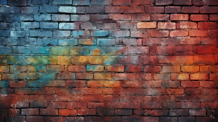 Old brick wall background, loud colors grunge texture or pattern for design. Generative ai