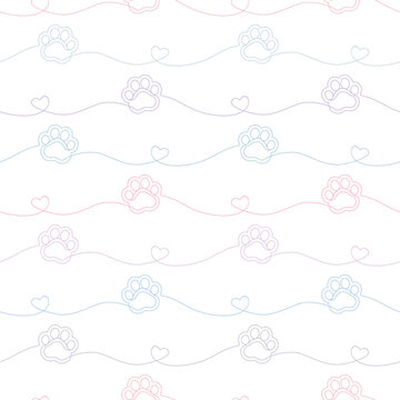 Paw seamless pattern. Repeating cute pet dog or cat background. Repeated modern footprint pretty design for prints. Sample texture soft silhouette foot. Repeat marks swatch. Vector illustration