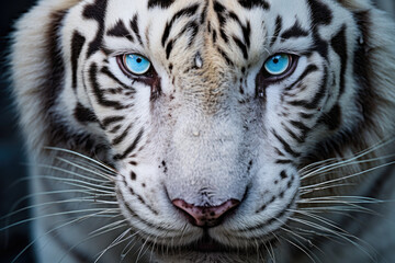 Very close up photo of a blue-eyed tiger