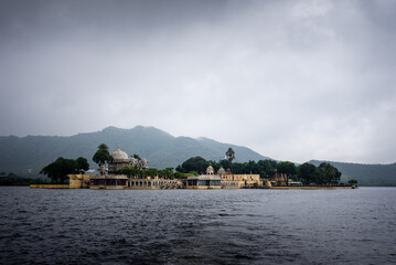 Beautiful city landscape view at lake Pichola in Udaipur Rajasthan India