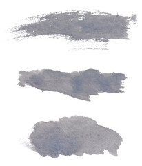 Watercolor brush stroke of gray paint, on a white isolated background, set