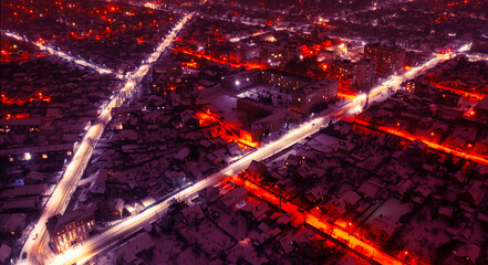 Breathtaking Cityscape: A Nighttime Odyssey Through the Urban Jungle from Drone Heights
