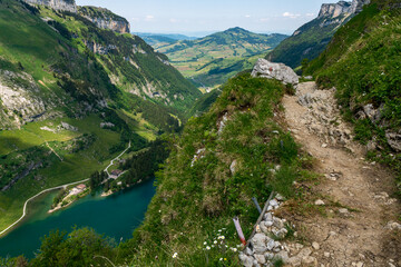 Wonderful hike in the Alpstein mountains in Appenzellerland Switzerland