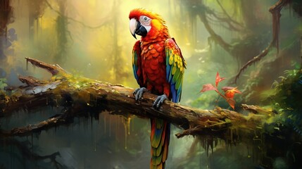 Beautiful colorful parrot in the rain forest, wildlife and nature concept - obrazy, fototapety, plakaty