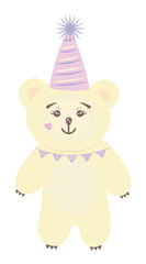 Festive cute white bear with a birthday cone hat
