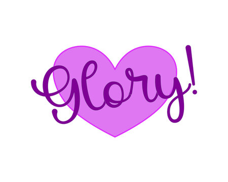 Emoji, Sticker, Or Clipart Of A Purple Heart With The Word Glory. Graphic Isolated On A Transparent Background. Christian Vector Illustration