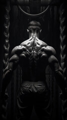A man's muscular back against a textured background, showcasing the strength and detail of his upper body.