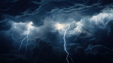 Nuages sombres et foudre éclatante dans un orage puissant. - obrazy, fototapety, plakaty