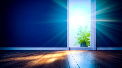Obraz premium Empty room with potted plant in the corner of the room.
