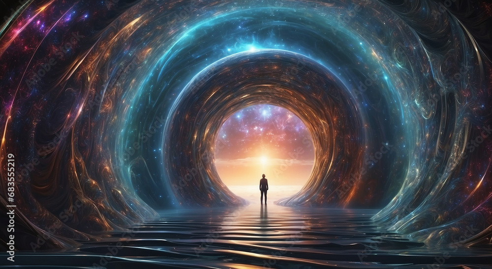 Poster a portal disrupts the very fabric of space-time, unveiling a fleeting view into a parallel dimension