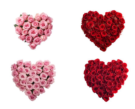 Heart-shaped arrangement of pink and red roses for Valentine’s Day elements, Isolated on Transparent Background, PNG
