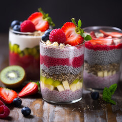 Layered berry and chia seeds smoothies