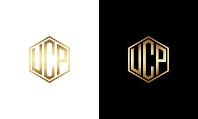 collection of gradient gold colored vcp initials with black and white background vector logo design