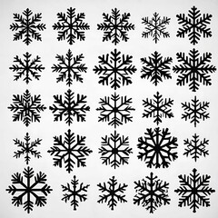 set of black snowflakes on a blue background