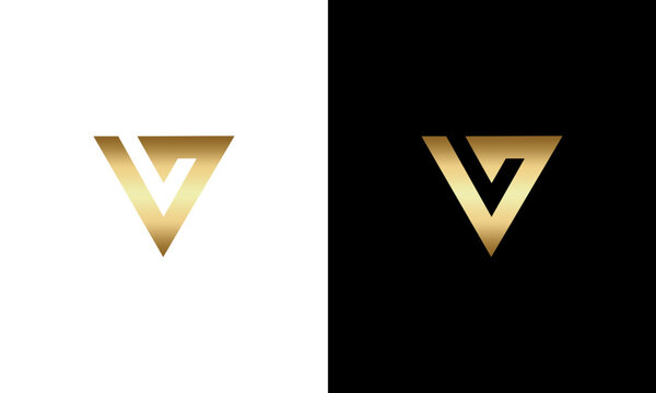 collection of initials v in gradient gold color with black and white background vector logo design