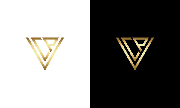 collection of gradient gold colored vcp initials with black and white background vector logo design
