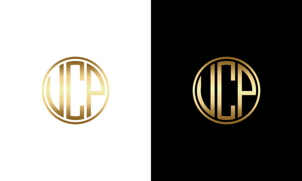 collection of gradient gold colored vcp initials with black and white background vector logo design