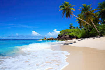 A beautiful tropical beach with blue sky on a warm sunny day
