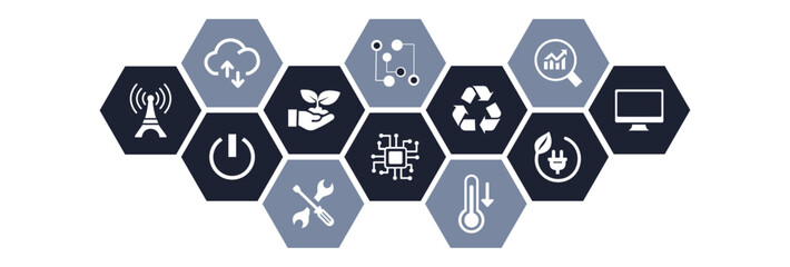 Green computing green IT connected icon concept: environmentally sustainable ICT, Recycling, cloud computing, systems design vector illustration