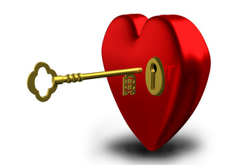 Red heart for Valentine's Day with hearts and golden keys