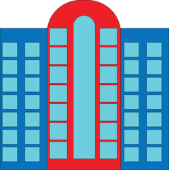 illustration of a red and blue building