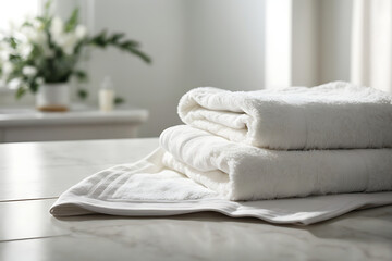 Fototapeta na wymiar A stack of white bathroom towels for the bathroom