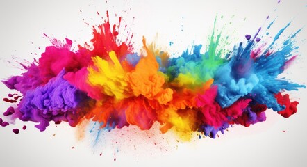 A colorful explosion of paint on a white background. Generative AI.