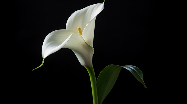 Deepest sympathy card with calla flower on black background. condolences on deaths. Funeral concept
