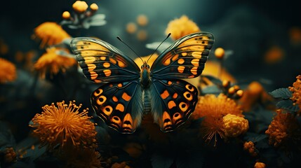 Obraz premium butterfly on a yellow flower, in the style of earthy color palette, 