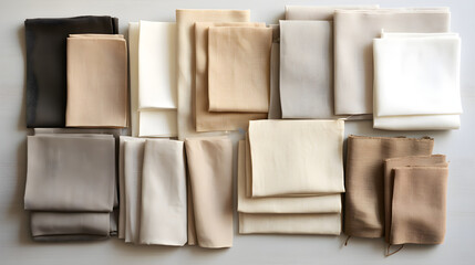 Set of Linen Cotton Towels and Napkins Folded Neatly On White Background - Generative Ai - obrazy, fototapety, plakaty