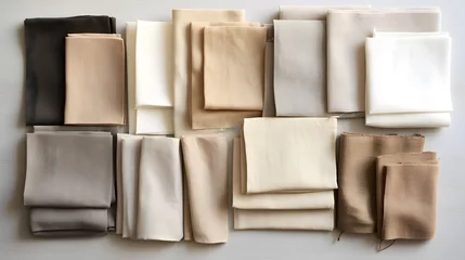 Fotobehang Set of Linen Cotton Towels and Napkins Folded Neatly On White Background - Generative Ai © Chich
