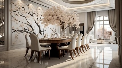 Interior of a luxurious dining room, expensive furniture, exclusive villa
