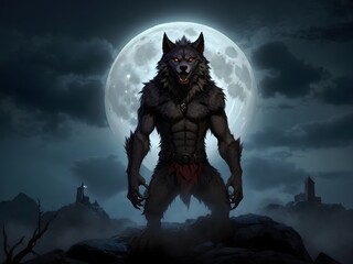 Werewolf Howl Halloween Background, Full Moon Werewolf Howl Halloween ,Generative Ai