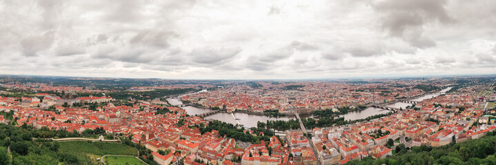 Prague Old Town in Czech Republic with Famous Sightseeing Places in Background. Charles Bridge...