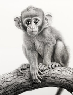 portrait of a baby monkey photorealistic sketch, hand drawn, pencil drawing, detailed art	
