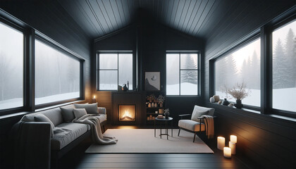 Black Tiny house modern living room