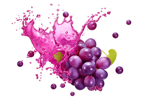 Splash shot of grape juice flavor splatter over transparent background, Generative AI