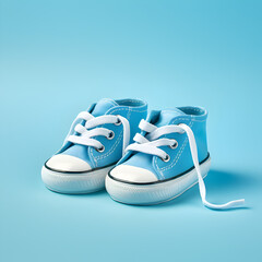 Blue baby shoes with a blue background