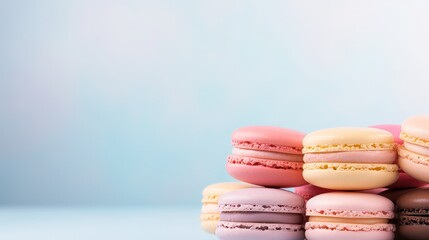 minimalist macaroons background with copy space, pastel colors, for social media, side view, copy...