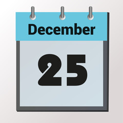 vector calendar page with date December 25, light colors